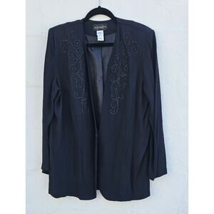 Vintage Blazer Women 14 Black Beaded Long Oversized Goth Whimsy Fairy Grunge 80s